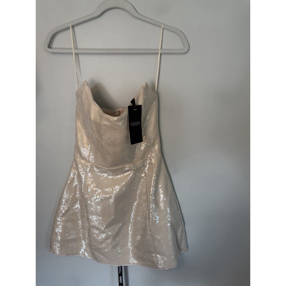 Heiress Beverly Hills Womens Strapless Sequin Corset Mini Dress Natural Sz S NWT - Picture 16 of 16